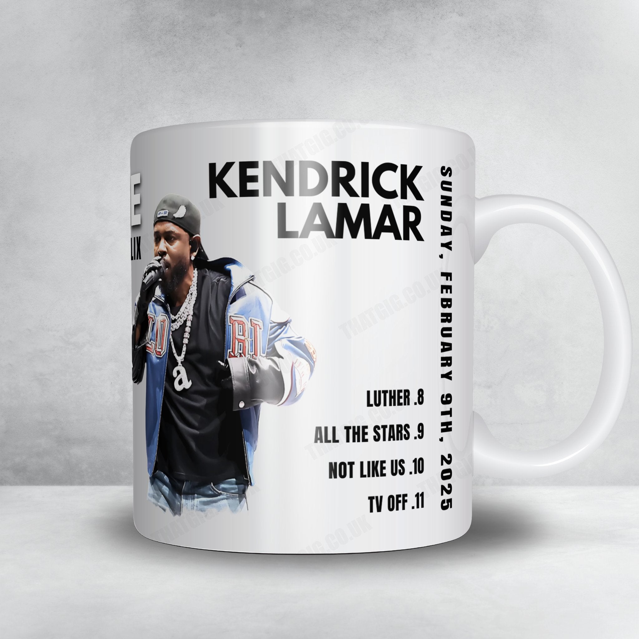 Kendrick Lamar Setlist Mug -  Halftime Super Bowl LIX, Caesars Superdome, New Orleans - February 9th, 2025