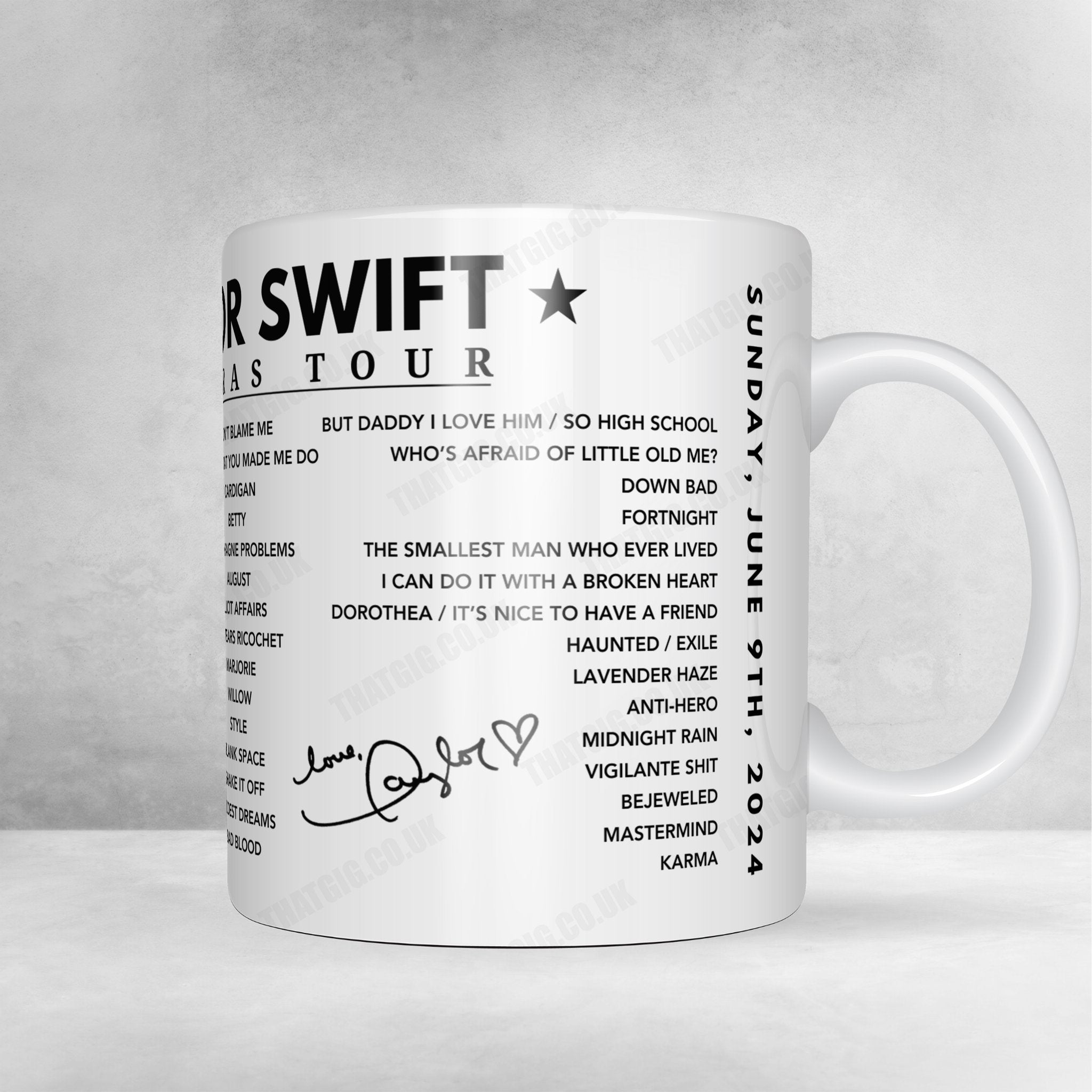 Taylor Swift Setlist Mug - Scottish Gas Murrayfield Stadium, Edinburgh - June 9th, 2024