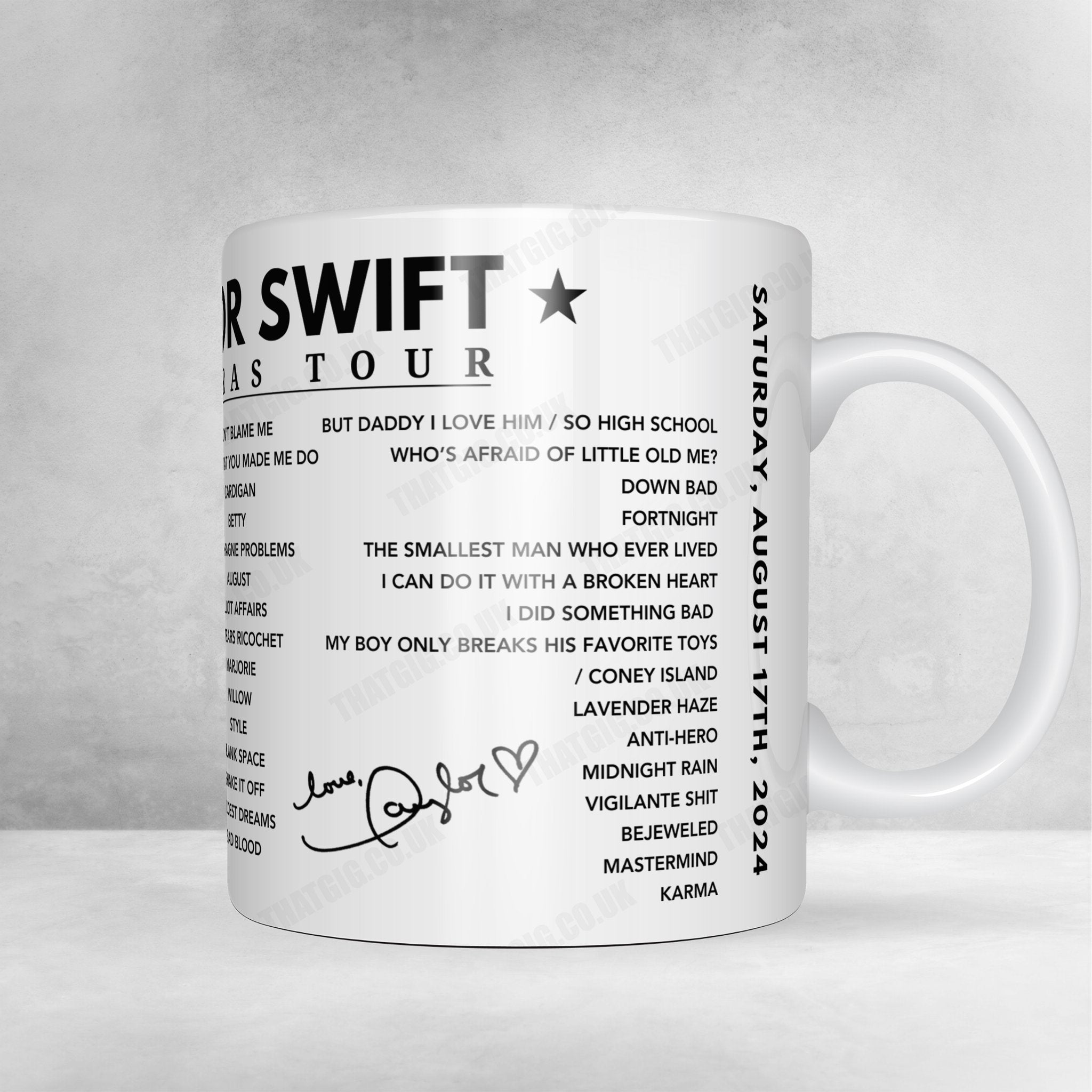 Taylor Swift Setlist Mug - Wembley Stadium, London - August 17th, 2024