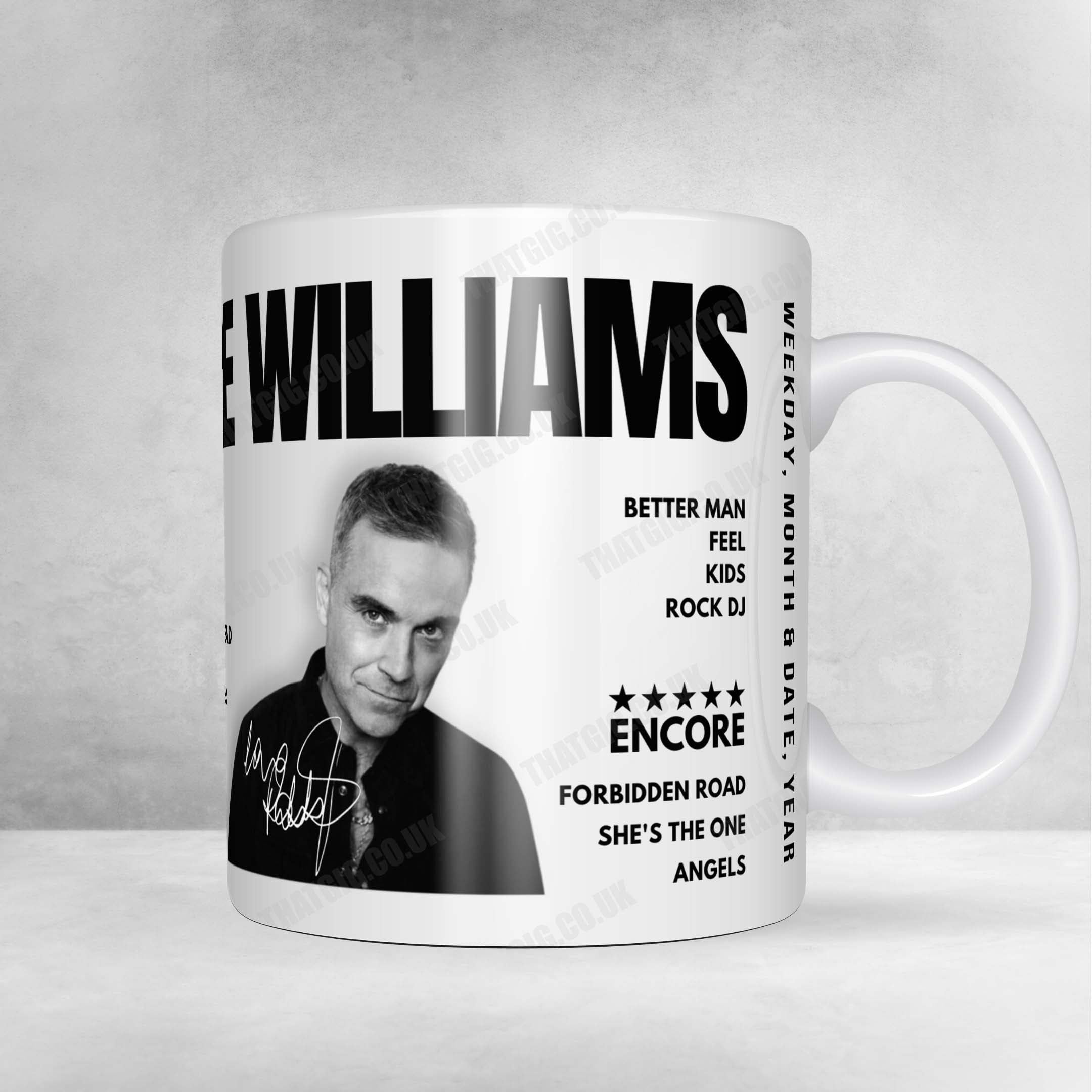 Robbie Williams Setlist Mug - Saadiyat Island, Abu Dhabi - December 28th, 2024