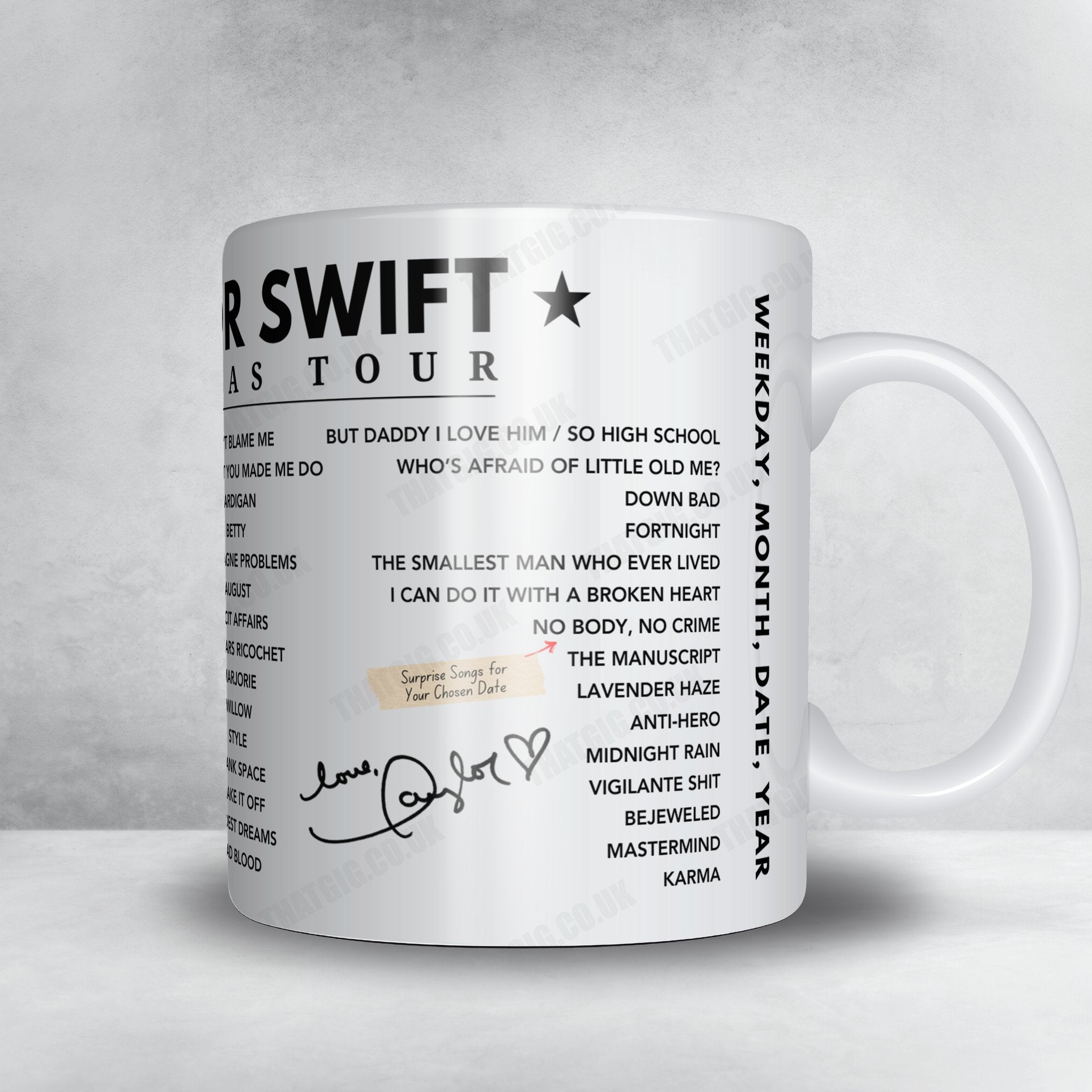 Taylor Swift Setlist Mug - Gillette Stadium, Foxborough - May 20th, 2023