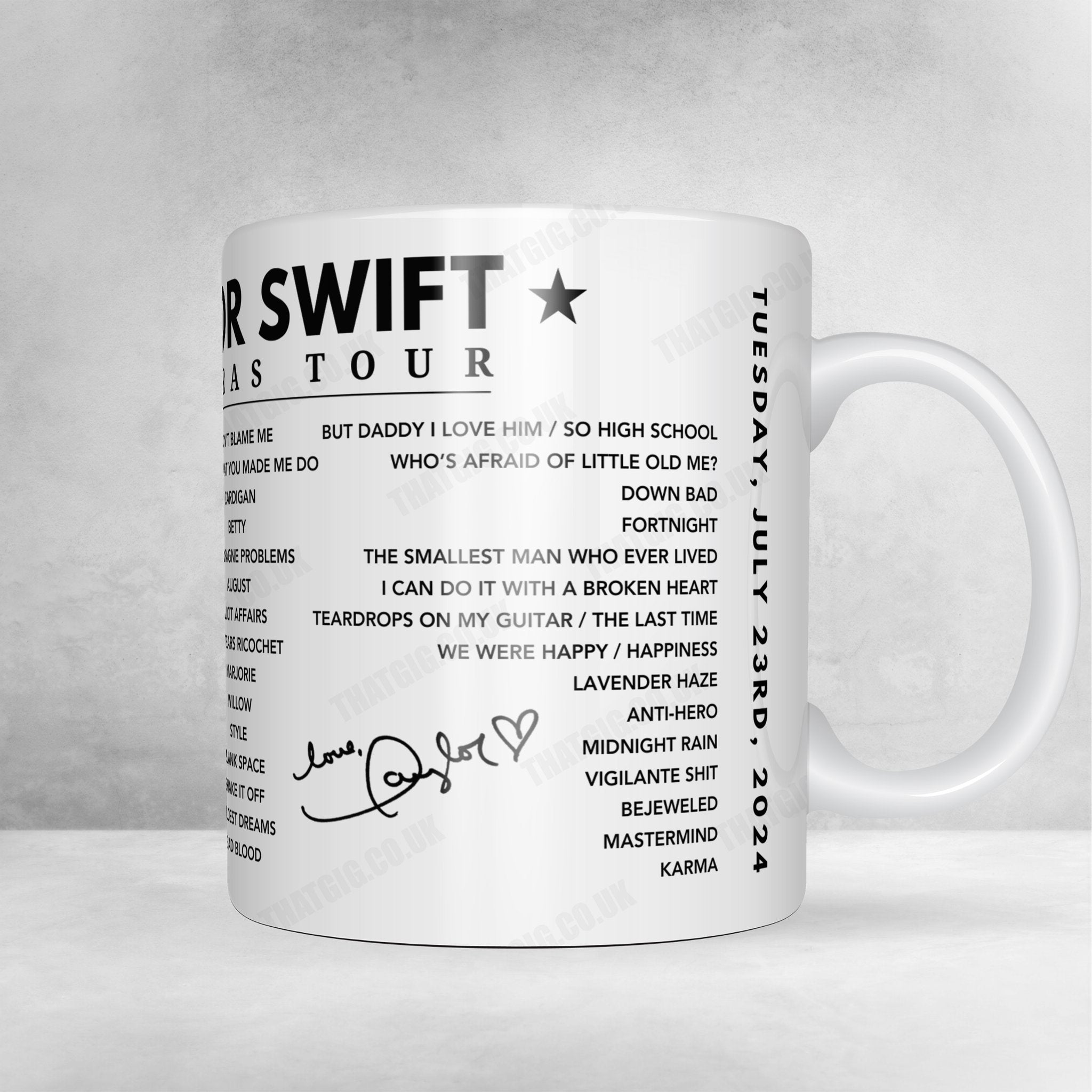 Taylor Swift Setlist Mug - Volksparkstadion, Hamburg, Germany, July 23rd 2024