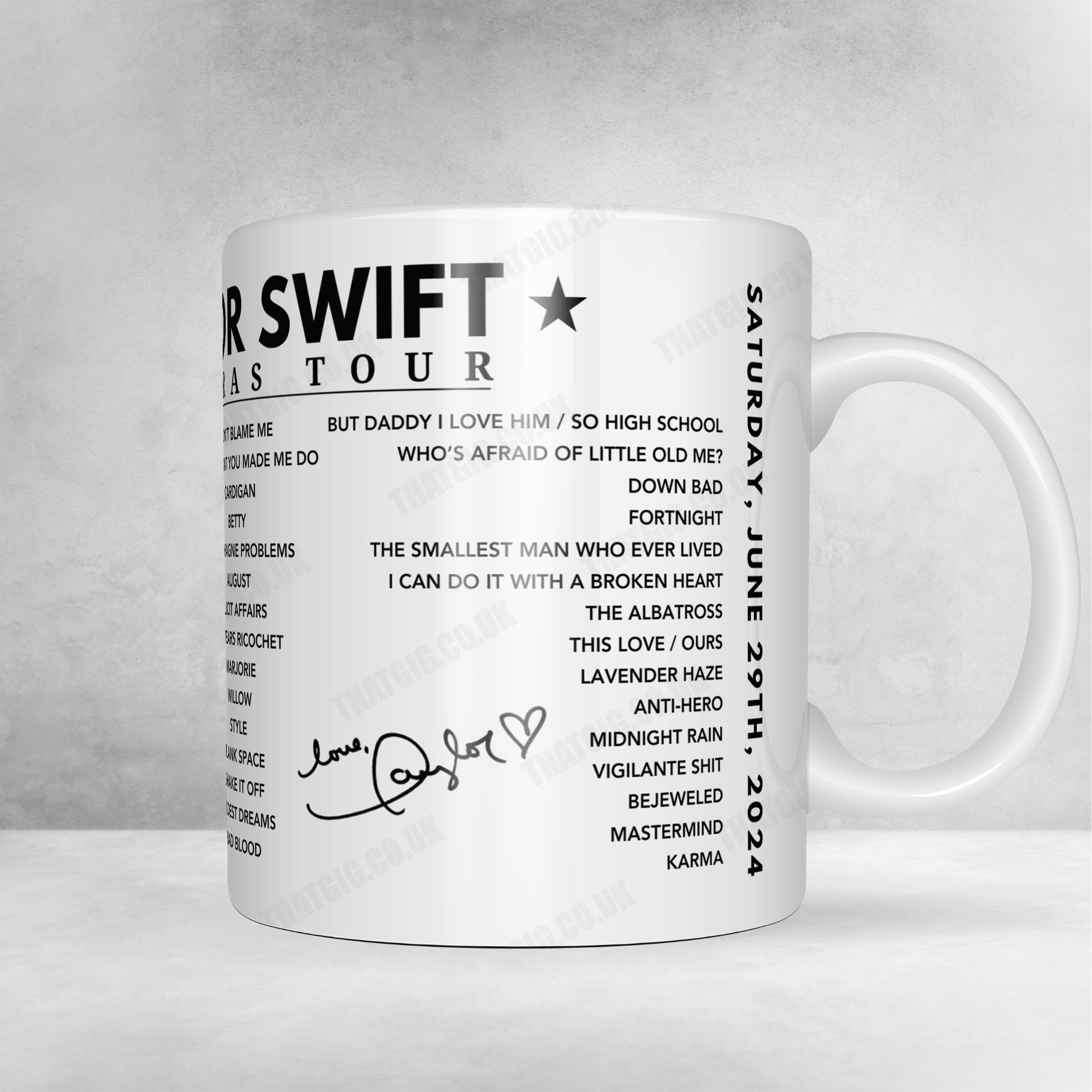 Taylor Swift Setlist Mug - Aviva Stadium, Dublin - June 29th, 2024