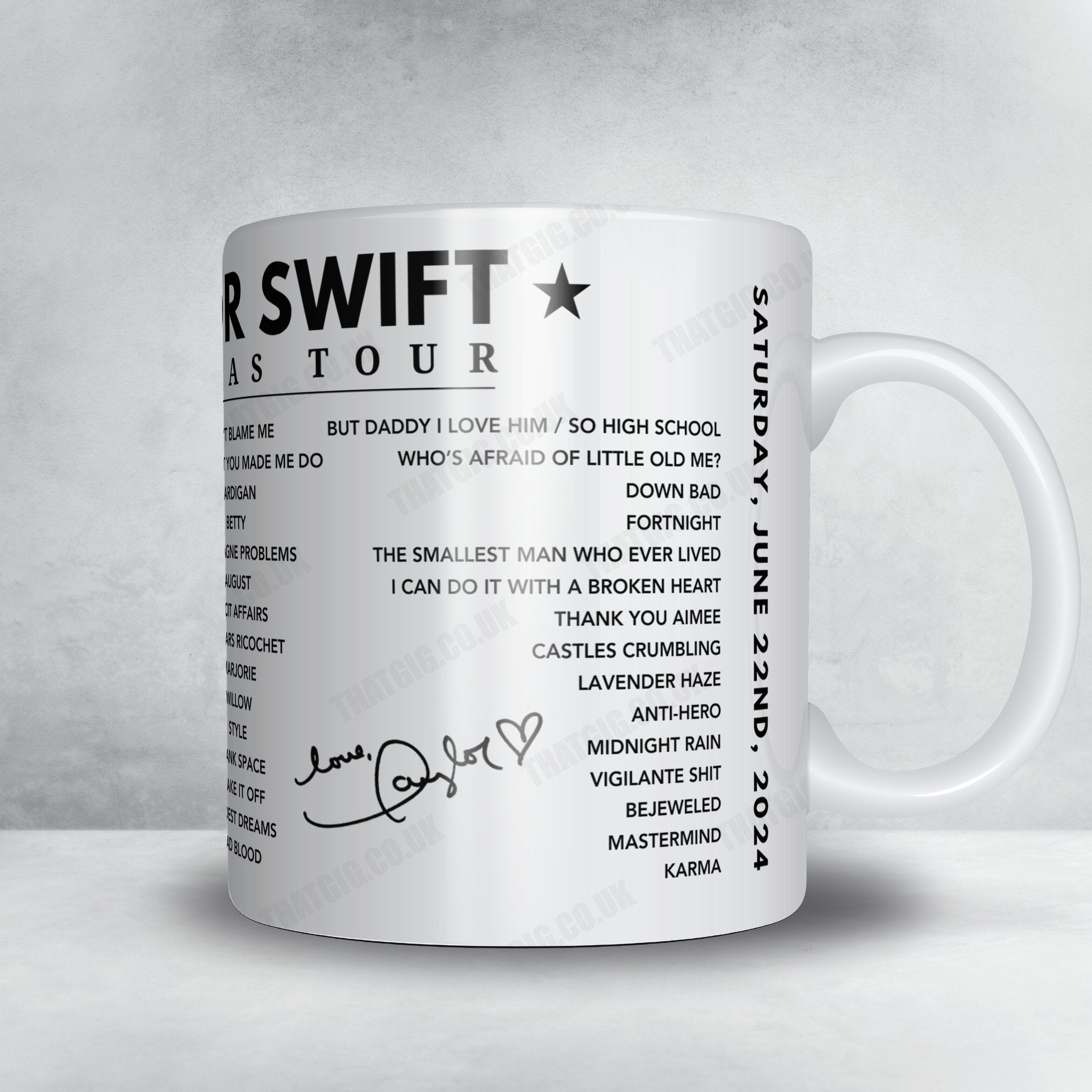 Taylor Swift Setlist Mug - Wembley Stadium, London - June 22nd, 2024