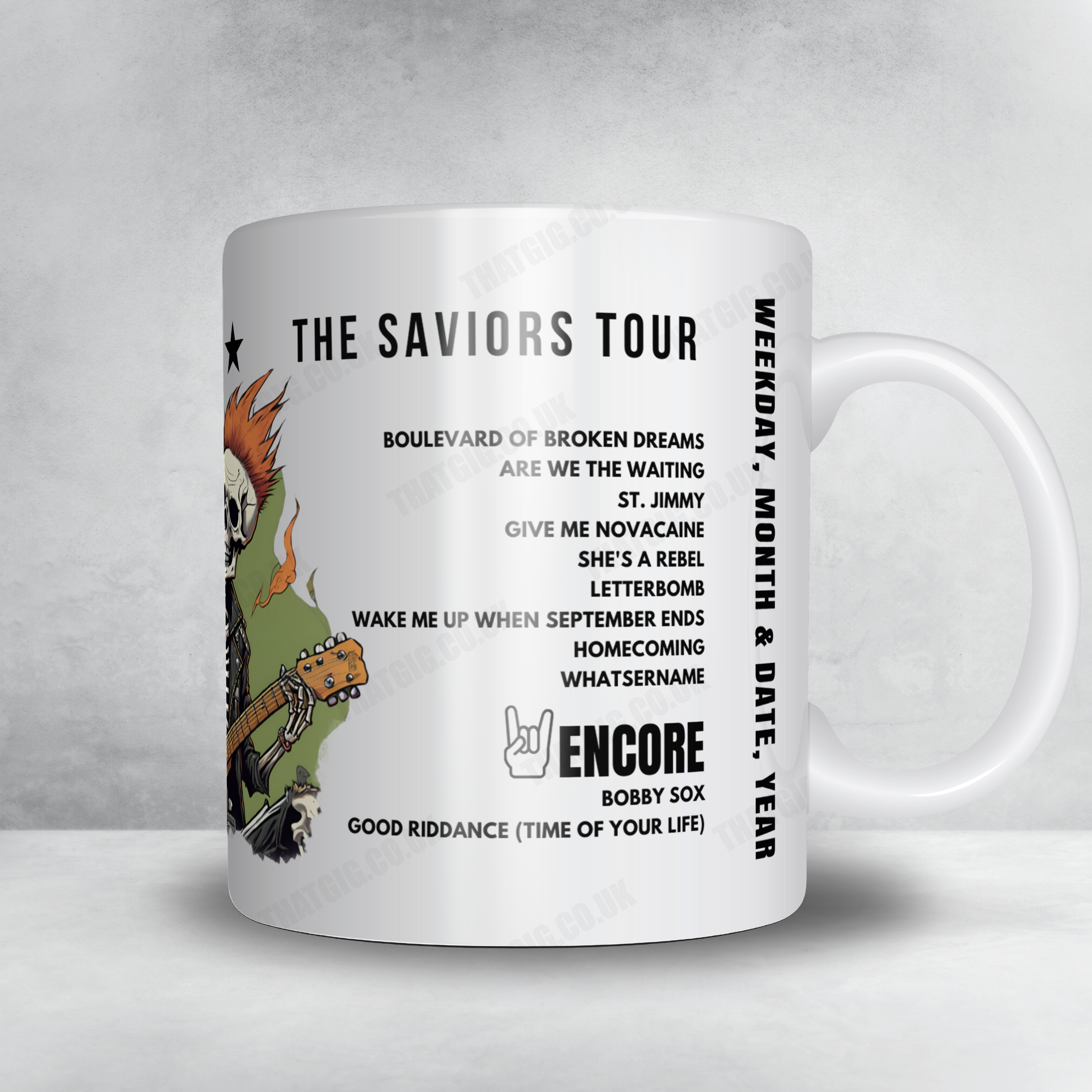 Green Day Setlist Mug - Coachella Festival 2025 - April 12th, 2025