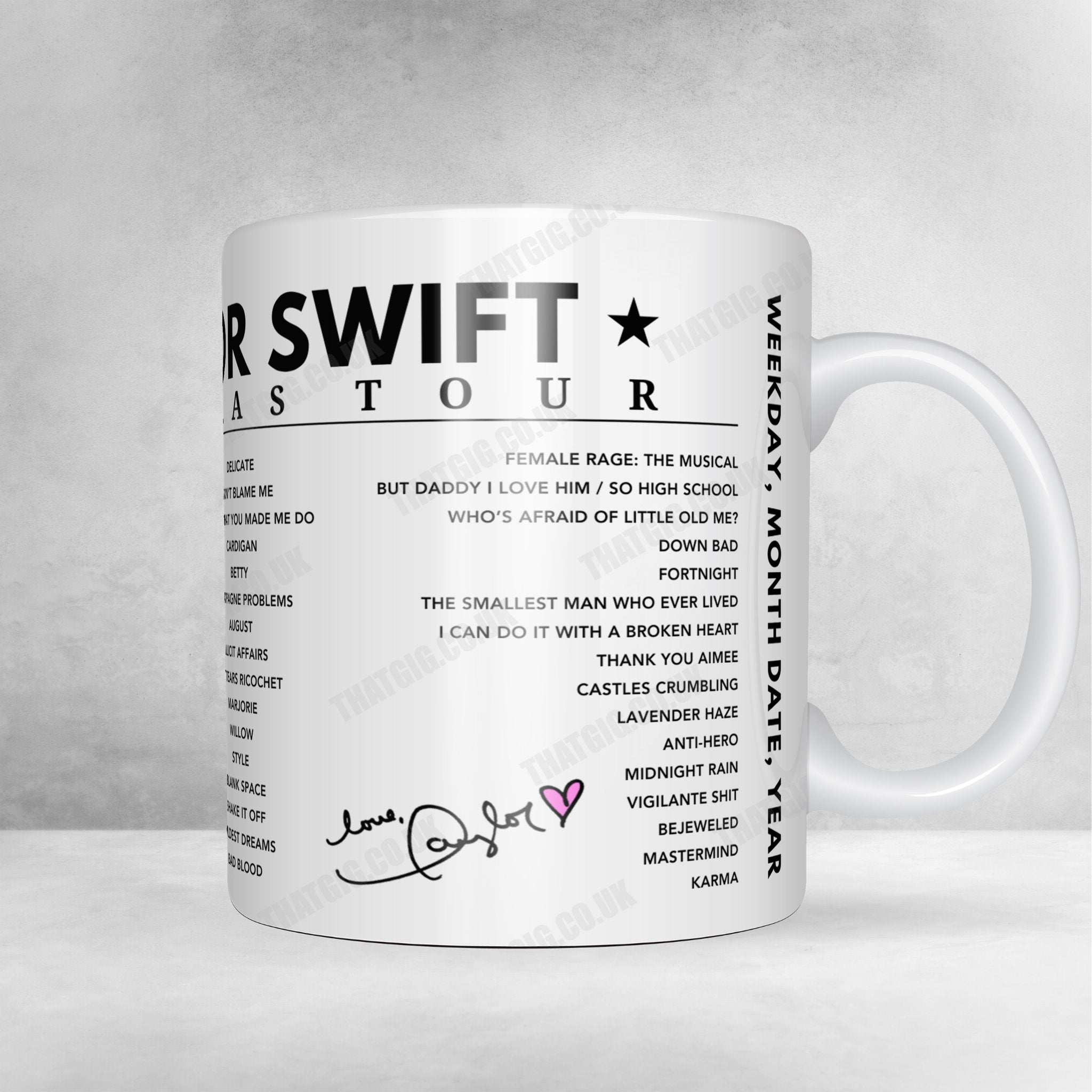 Taylor Swift Setlist Mug - Hard Rock Stadium, Miami Gardens - October 18th, 2024