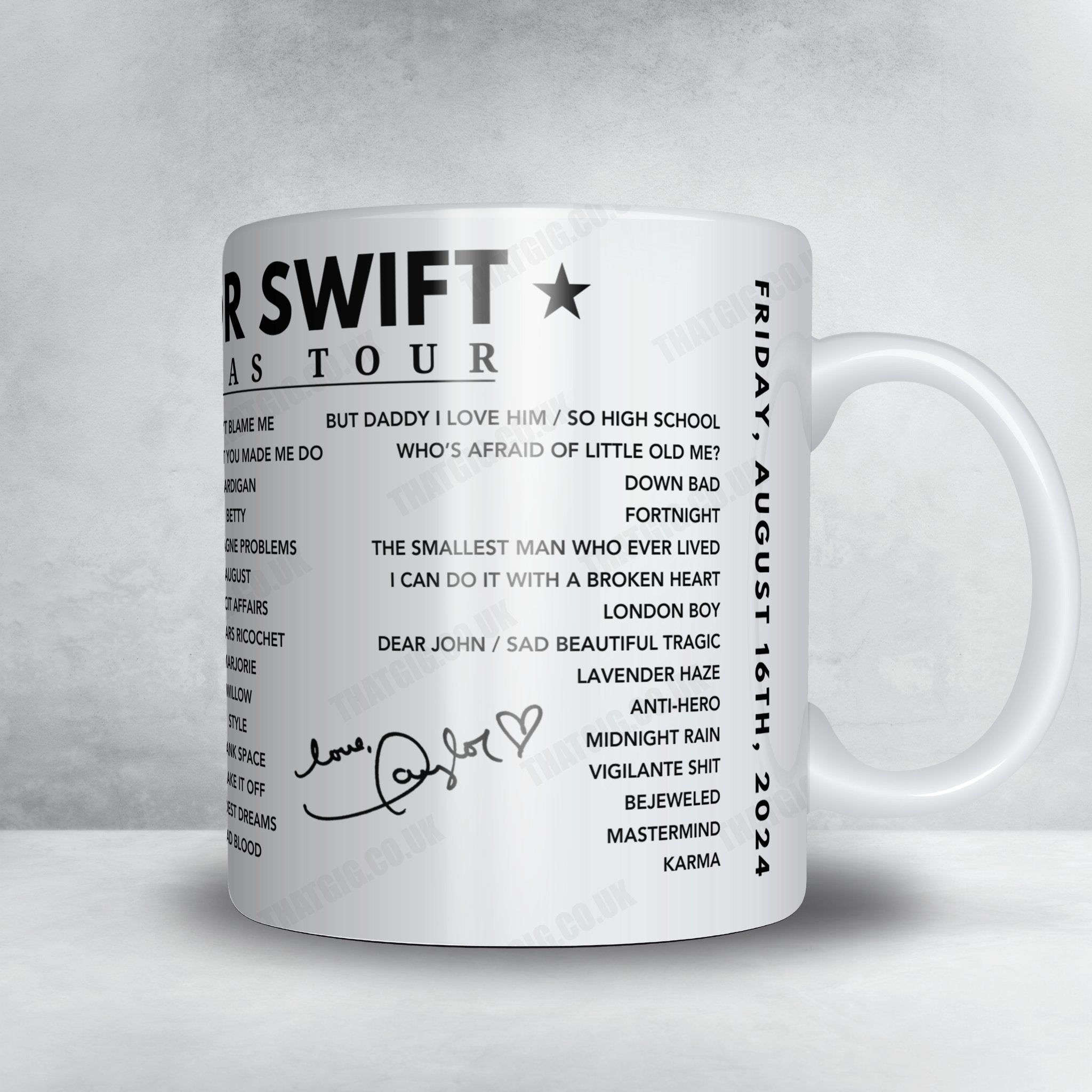 Taylor Swift Setlist Mug - Wembley Stadium, London - August 16th, 2024