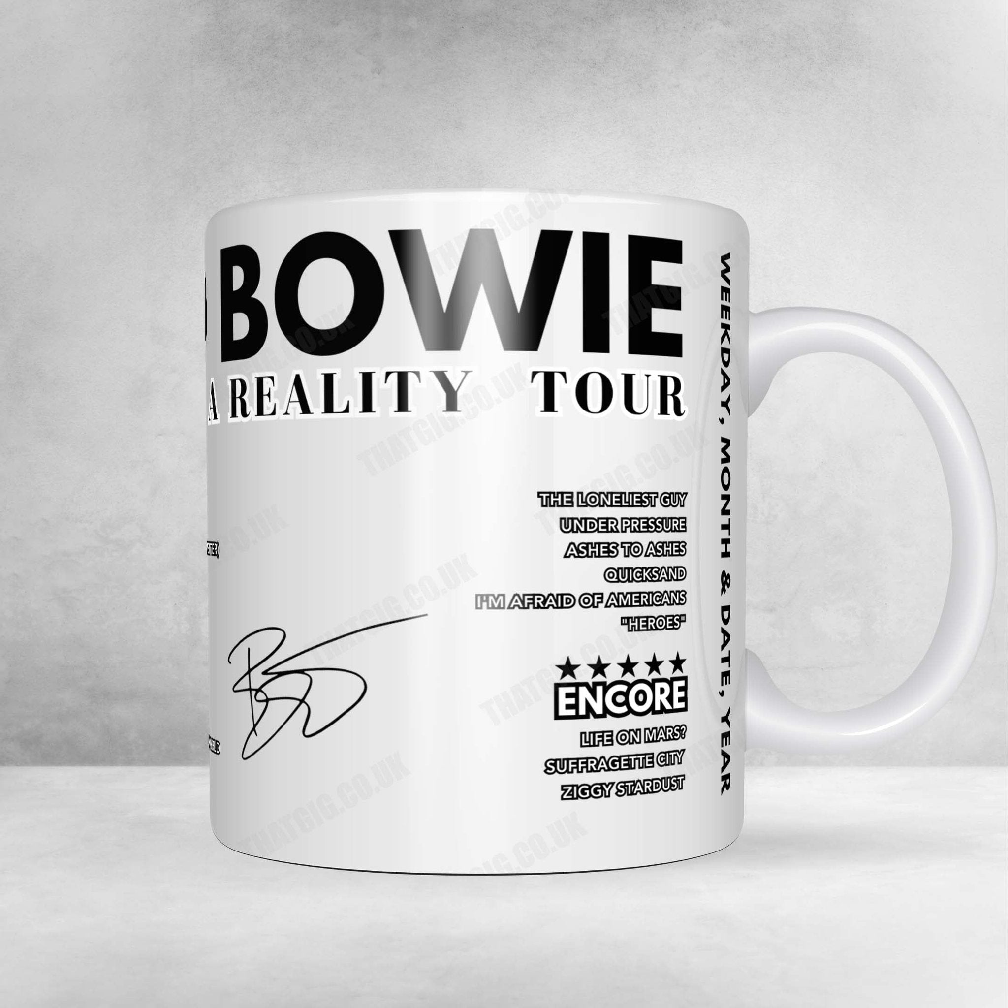 David Bowie Setlist Mug - Orpheum Theatre, Boston - October 23rd, 2002