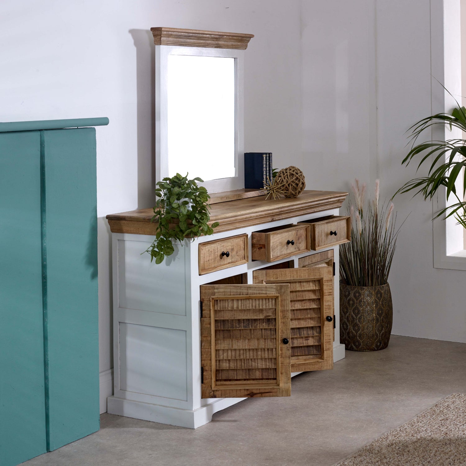Bianco Solid Mango Wood Large Sideboard 3 Doors & 3 Drawers  White