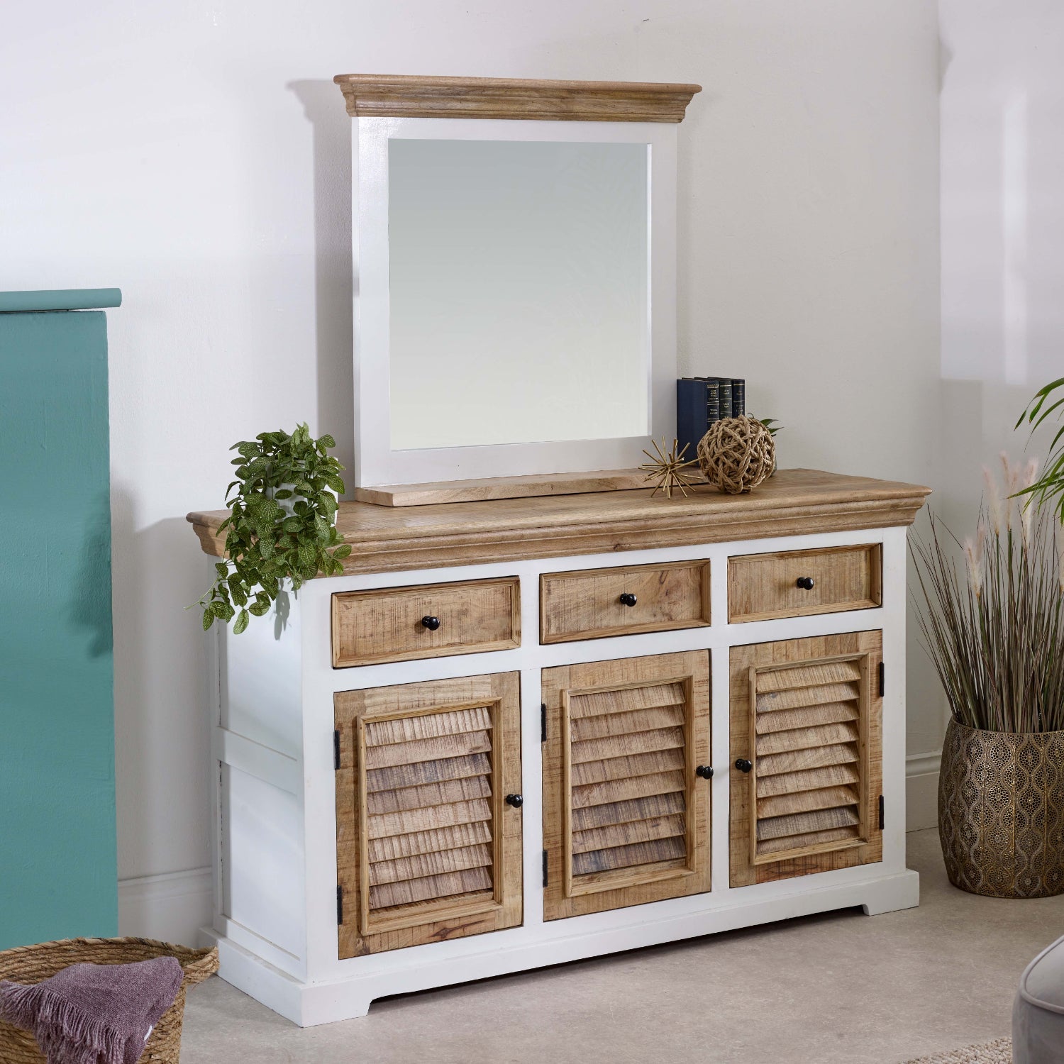 Bianco Solid Mango Wood Large Sideboard 3 Doors & 3 Drawers  White