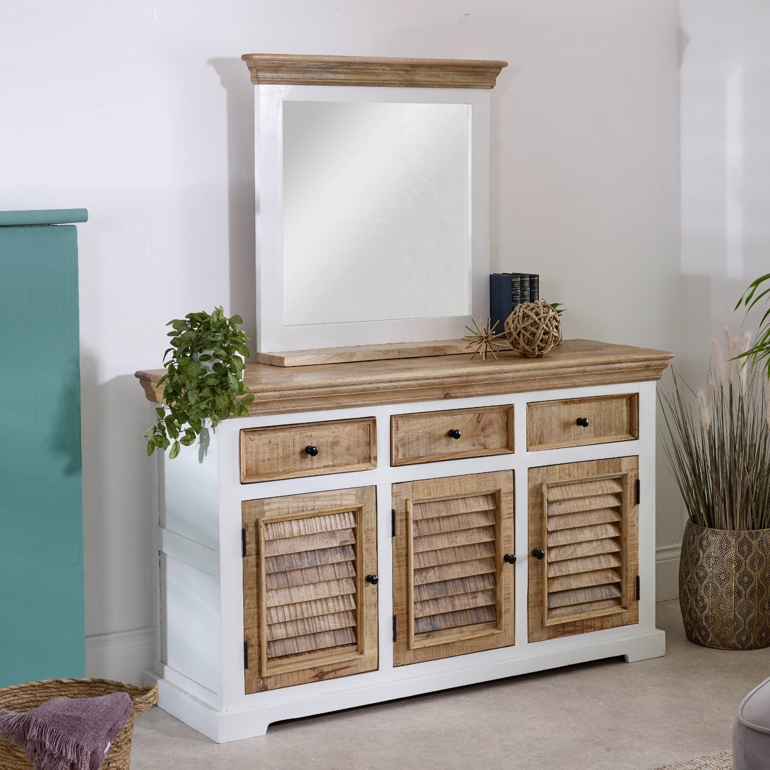 Bianco Solid Mango Wood Wall Mirror White