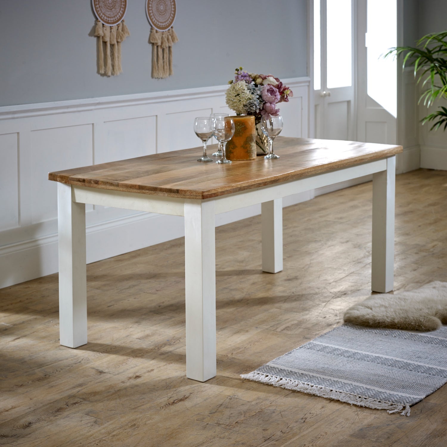 Bianco Solid Mango Wood White Dining Table 170Cm