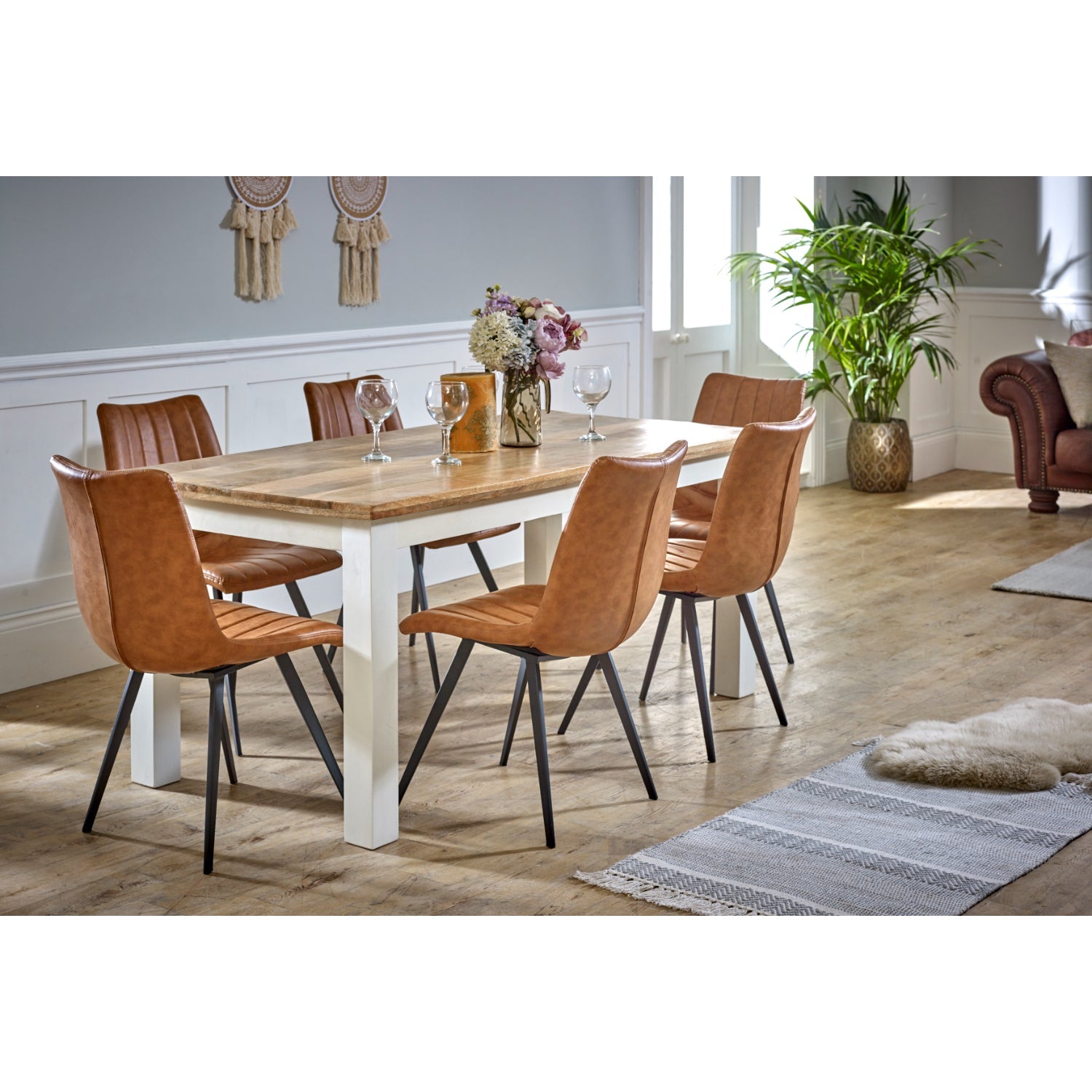 Bianco Solid Mango Wood White Dining Table 170Cm