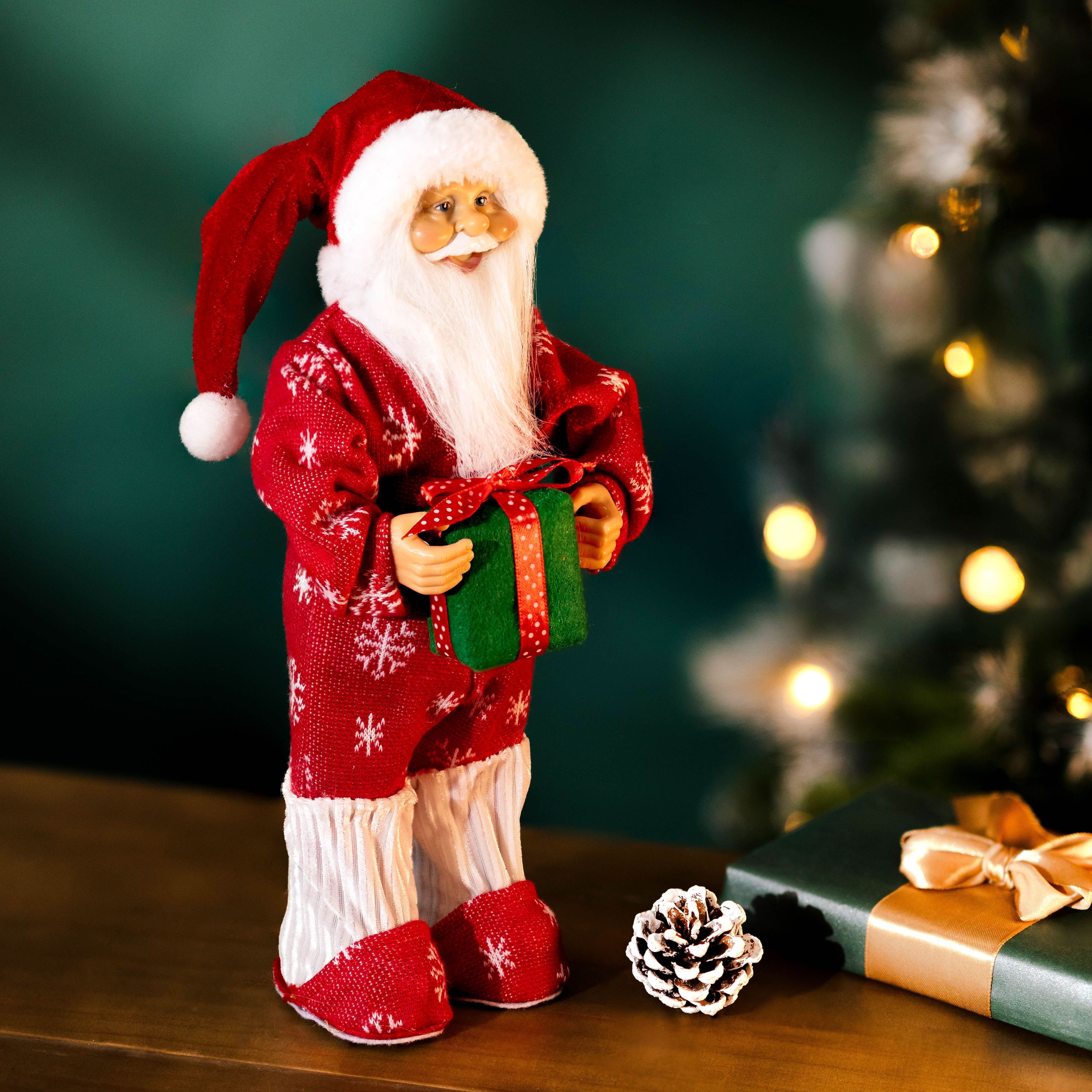 Christmas Deluxe Standing Traditional Red 30cm Santa Claus in Pyjamas