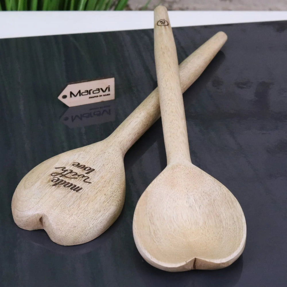 Marula Heart Wooden Spoons – Set of 2 Handcrafted Mango Wood Kitchen Essentials