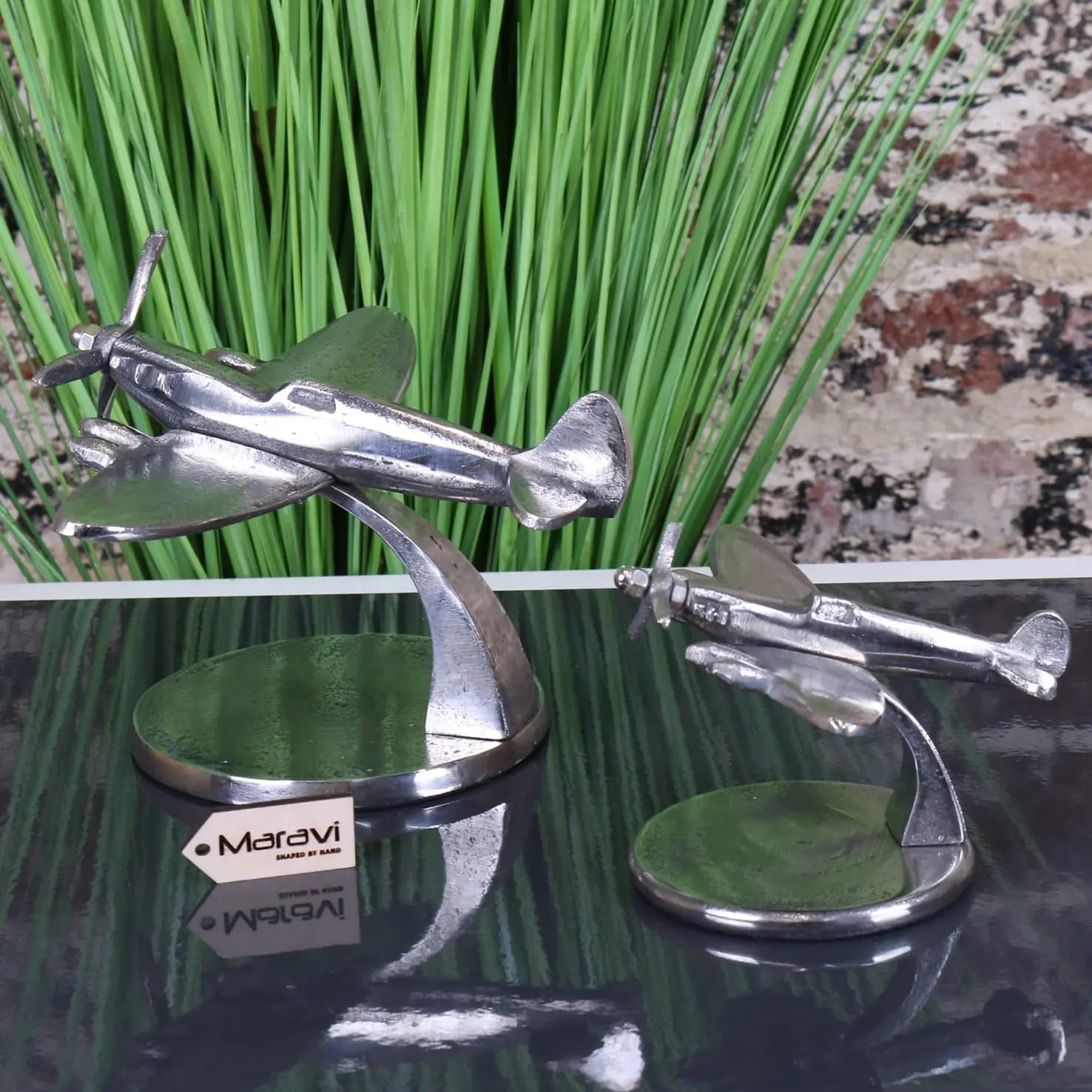 Meghna Set of 2 Spitfire Model Plane Distressed Metal Finish