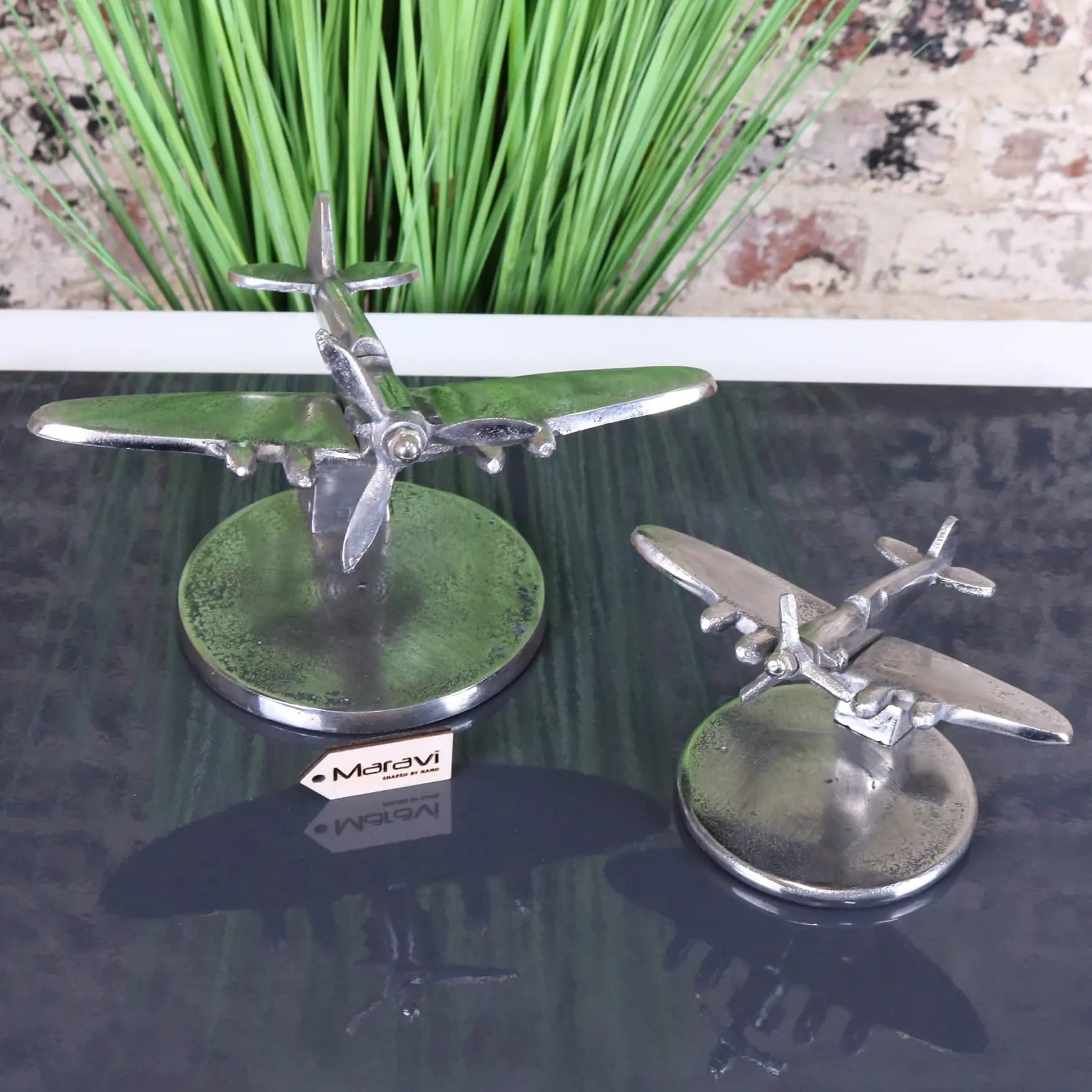 Meghna Set of 2 Spitfire Model Plane Distressed Metal Finish