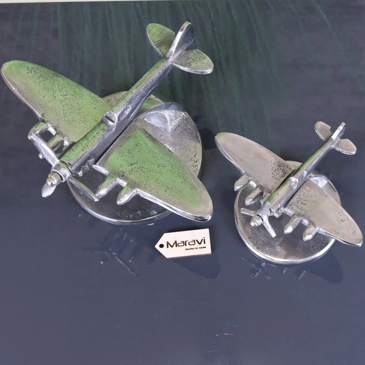 Meghna Set of 2 Spitfire Model Plane Distressed Metal Finish