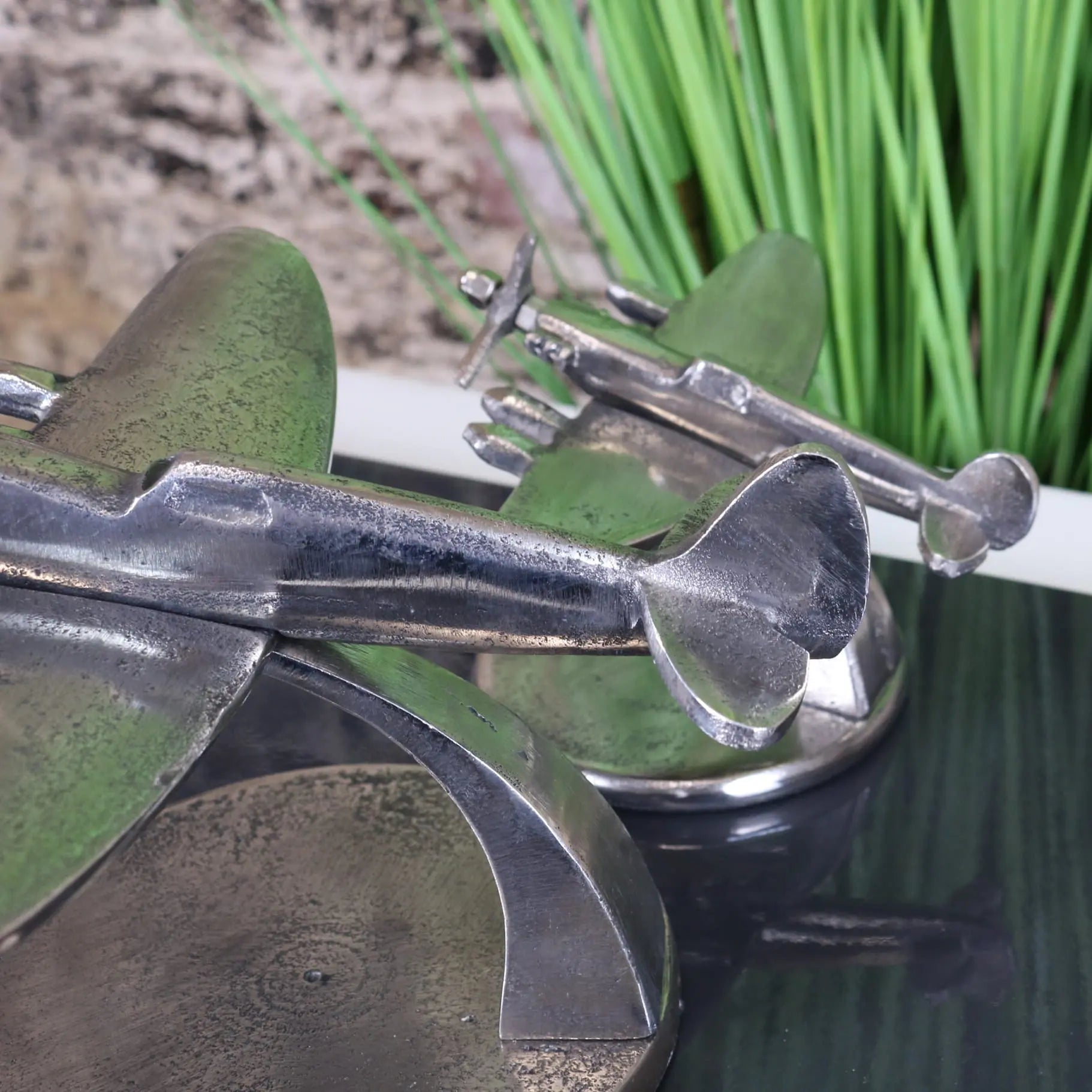 Meghna Set of 2 Spitfire Model Plane Distressed Metal Finish