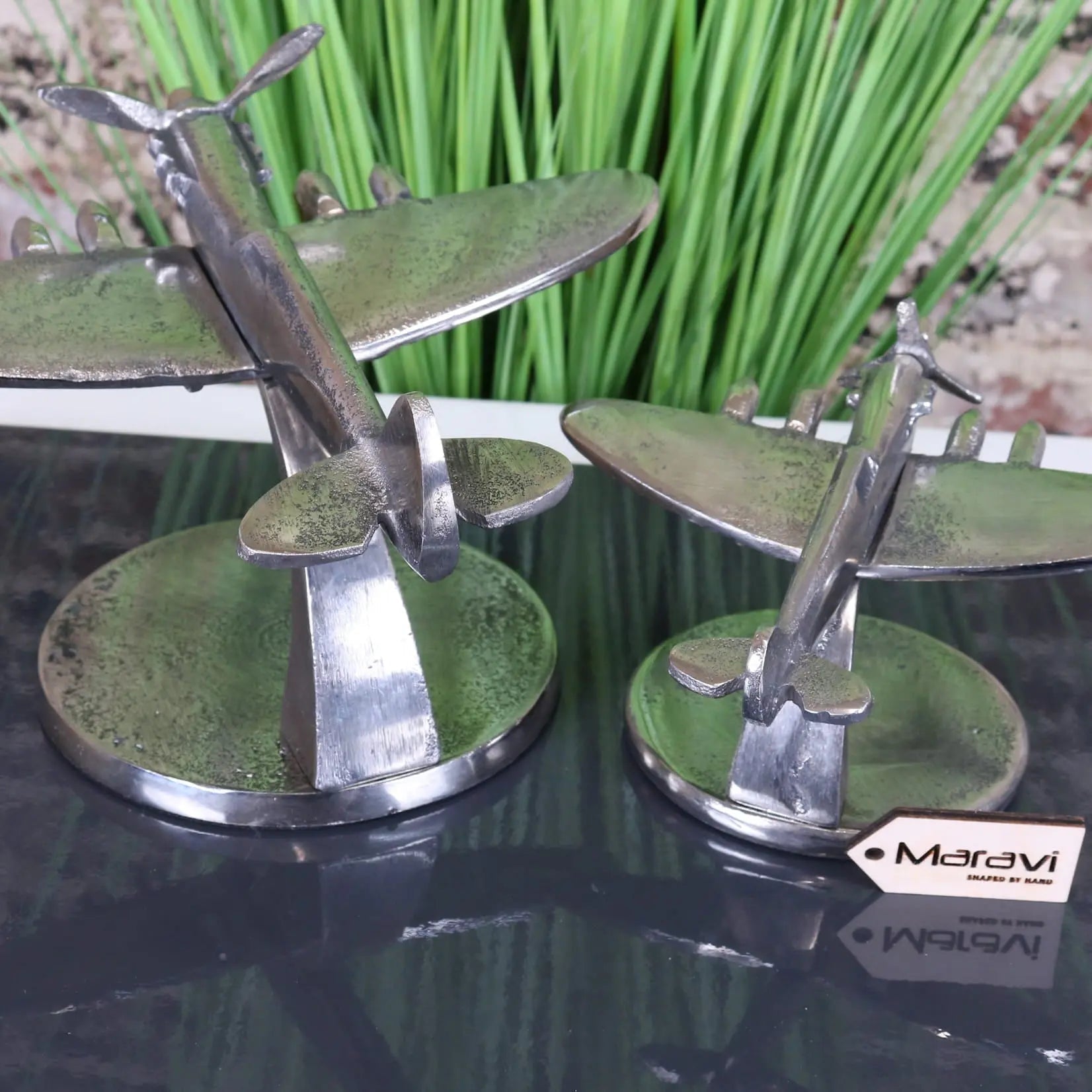 Meghna Set of 2 Spitfire Model Plane Distressed Metal Finish