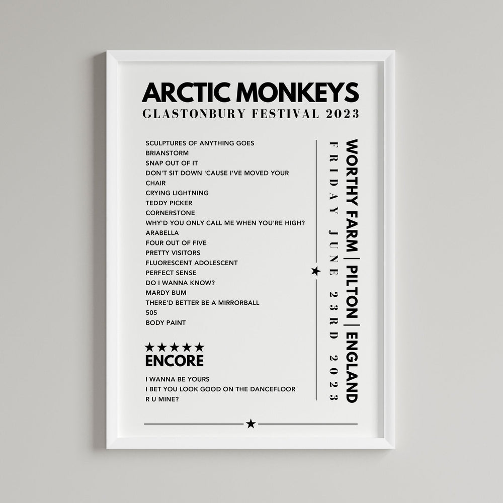 Arctic Monkeys Setlist Poster - at Glastonbury, Worthy Farm, England, on June 23rd, 2023