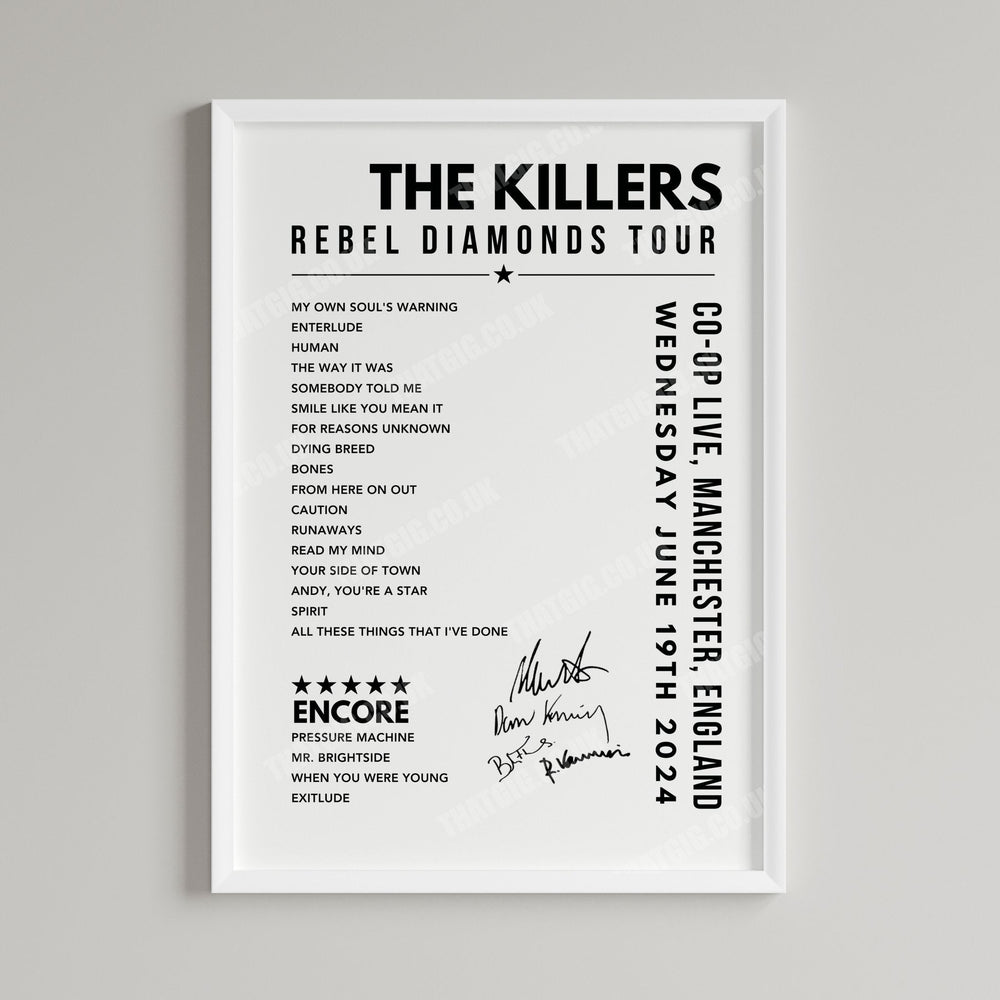 The Killers Setlist Poster - at the CO-OP Live, Manchester - June 19th, 2024