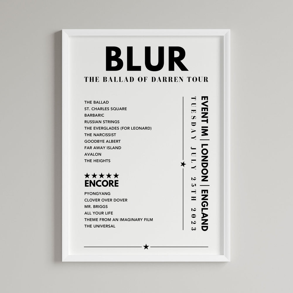 Blur Setlist Poster - Eventim Apollo, London - July 25th, 2023