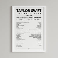 Taylor Swift Setlist Poster - Volksparkstadion, Hamburg, Germany on July 23rd 2024