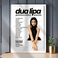 Dua Lipa Setlist Poster - Glastonbury Festival - June 28th, 2024