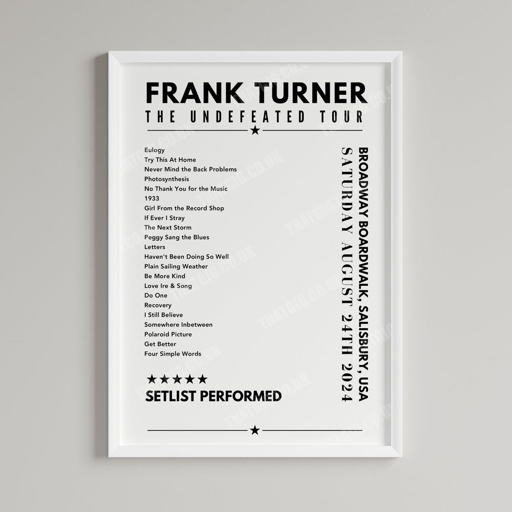 Frank Turner Setlist Poster - Broadway Boardwalk, Salisbury Beach - August 24th, 2024