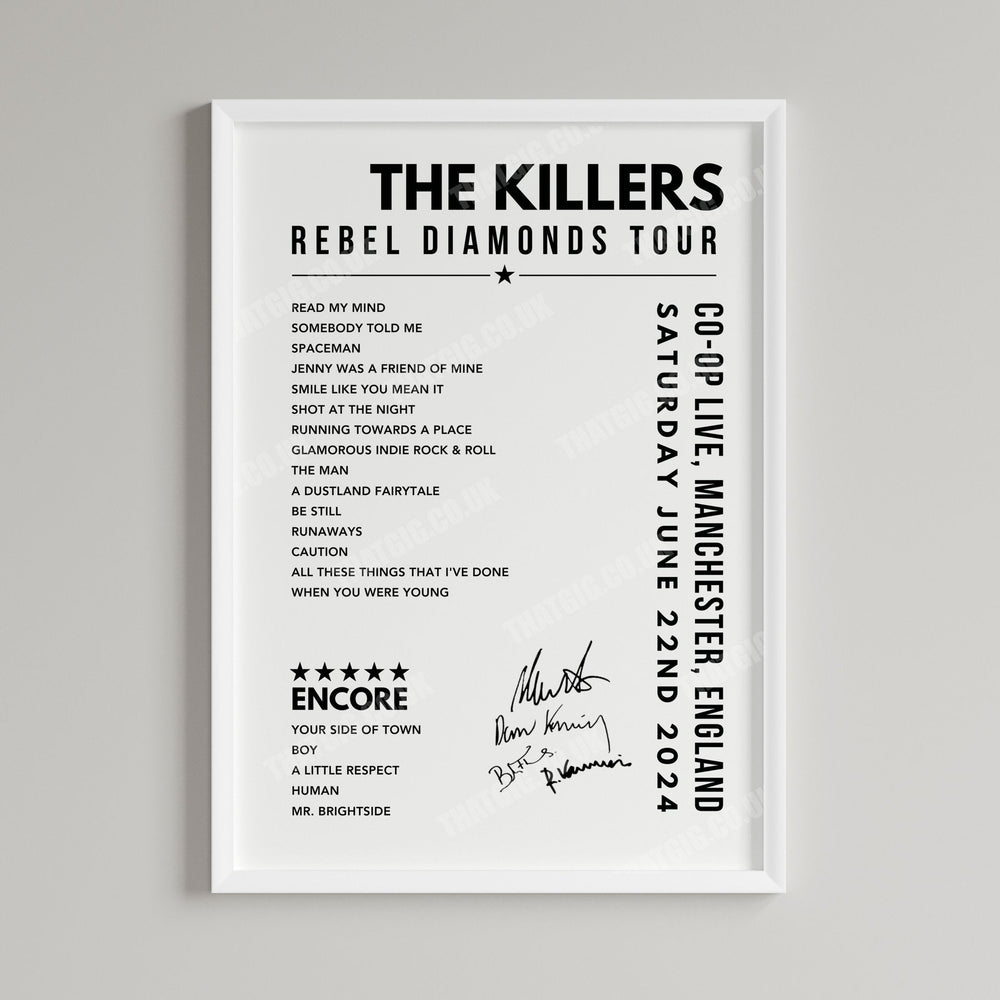 The Killers Setlist Poster - at the CO-OP Live, Manchester - June 22nd, 2024