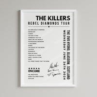 The Killers Setlist Poster - The OVO Hydro, Glasgow - June 26th, 2024