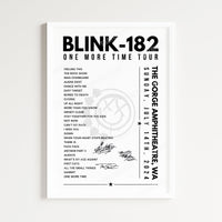 Blink-182 Setlist Poster - The Gorge Amphitheatre, George, USA - July 14th, 2024