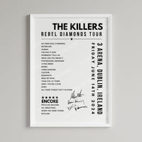 The Killers Setlist Poster - at the 3Arena, Dublin - June 14th, 2024