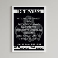 The Beatles Hey Jude - Lyric Print Poster
