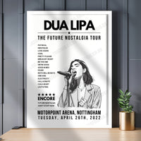Dua Lipa Setlist Poster - Motorpoint Arena Nottingham - April 26th, 2022