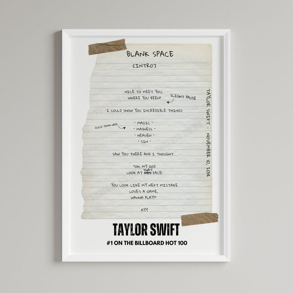 Taylor Swift "Blank Space" Lyric Poster