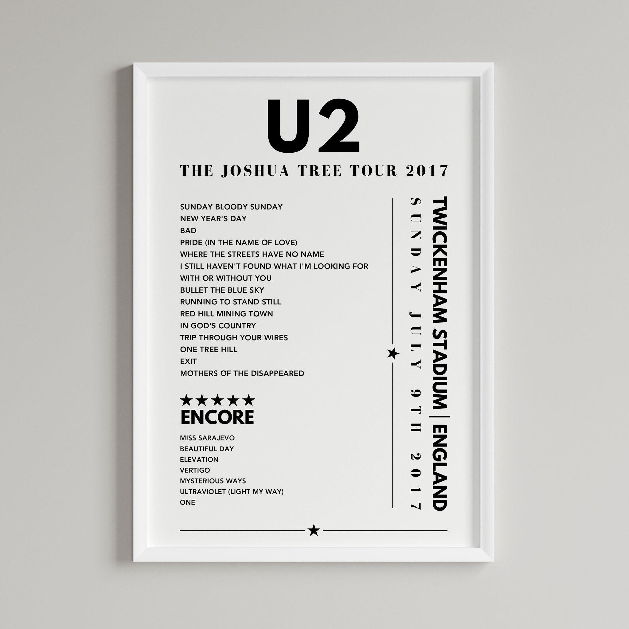 U2 setlist Poster - Twickenham Stadium, England on July 9th 2017