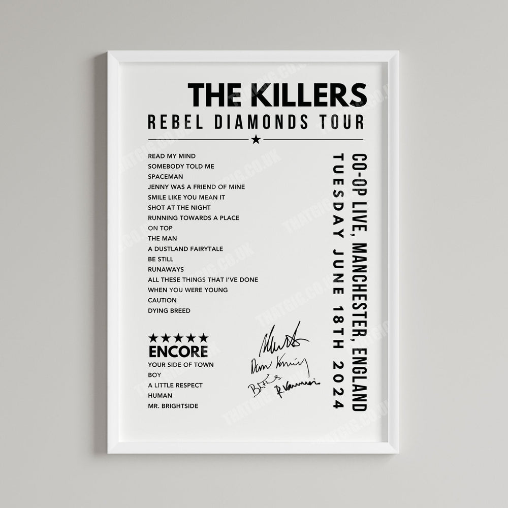 The Killers Setlist Poster - at the CO-OP Live, Manchester - June 18th, 2024