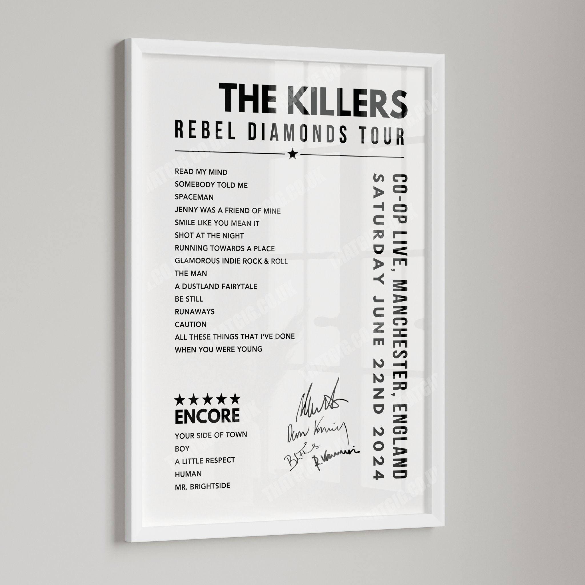 The Killers Setlist Poster - at the CO-OP Live, Manchester - June 22nd, 2024