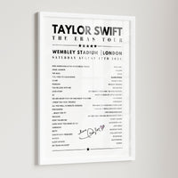 Taylor Swift Setlist Poster - Wembley, London - August 17th 2024