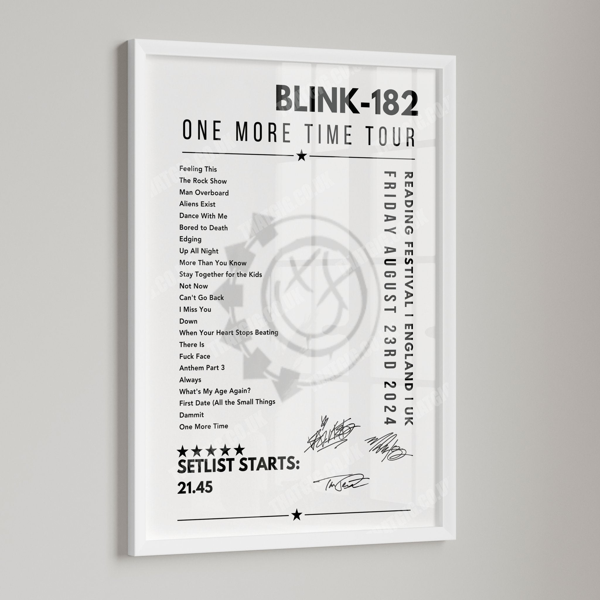 Blink-182 Setlist Poster - Reading Festival, England - 23rd August 2024