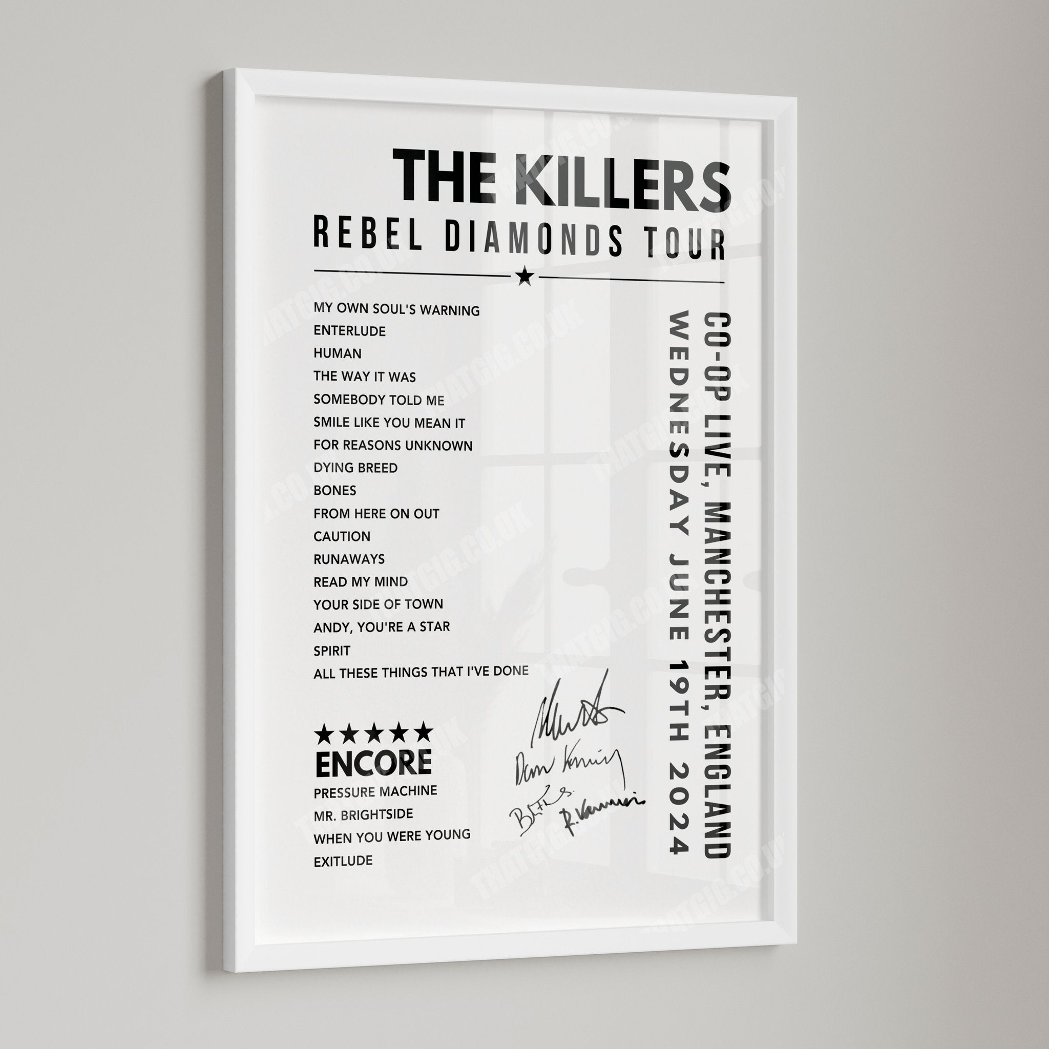 The Killers Setlist Poster - at the CO-OP Live, Manchester - June 19th, 2024