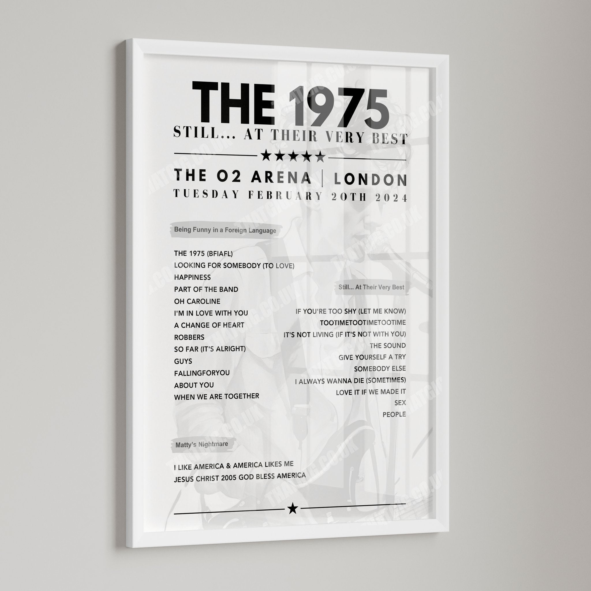 The 1975 Setlist Graphic Poster - The O2 Arena, London, February 20th, 2024