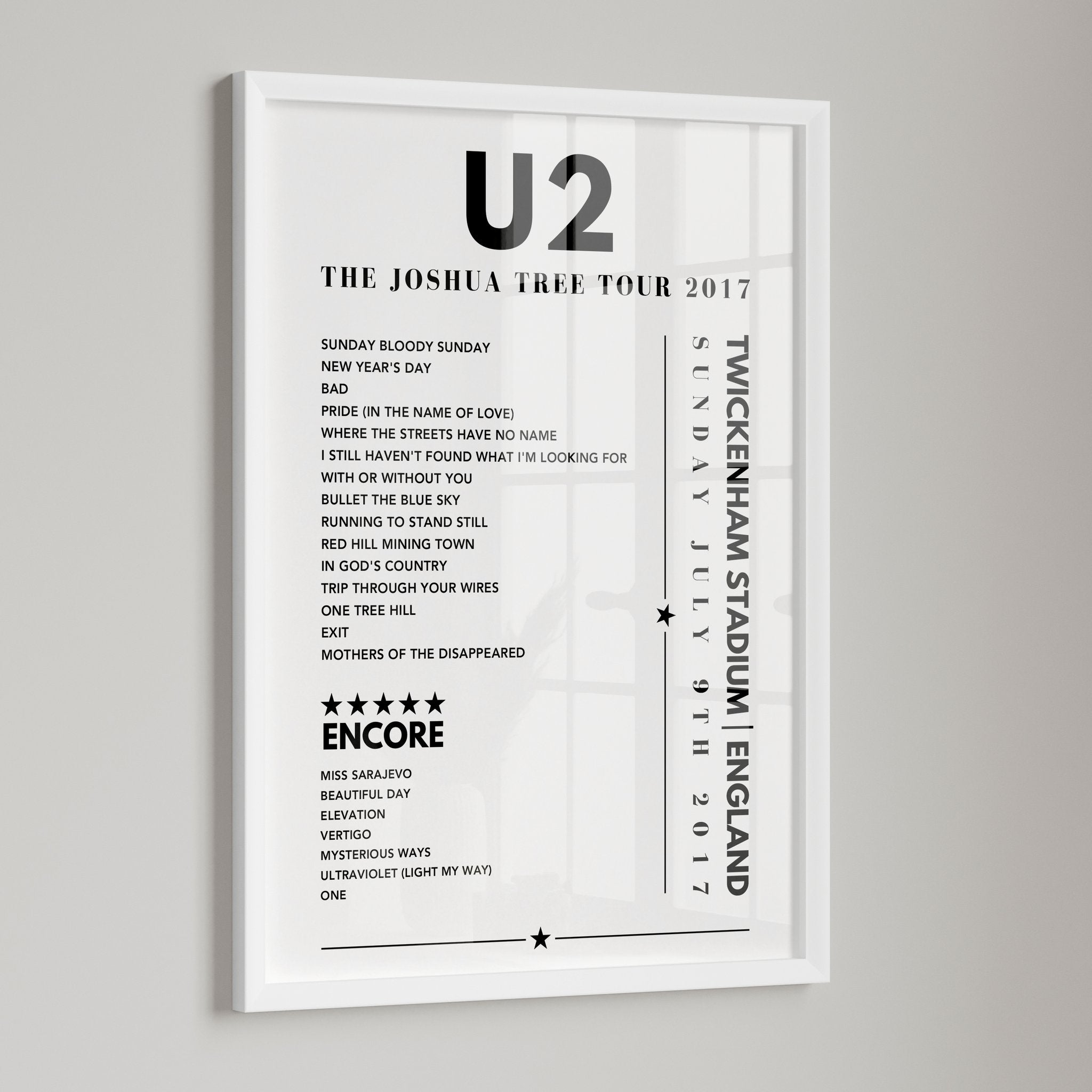 U2 setlist Poster - Twickenham Stadium, England on July 9th 2017