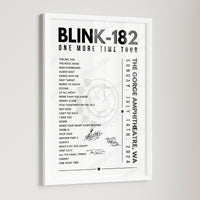 Blink-182 Setlist Poster - The Gorge Amphitheatre, George, USA - July 14th, 2024