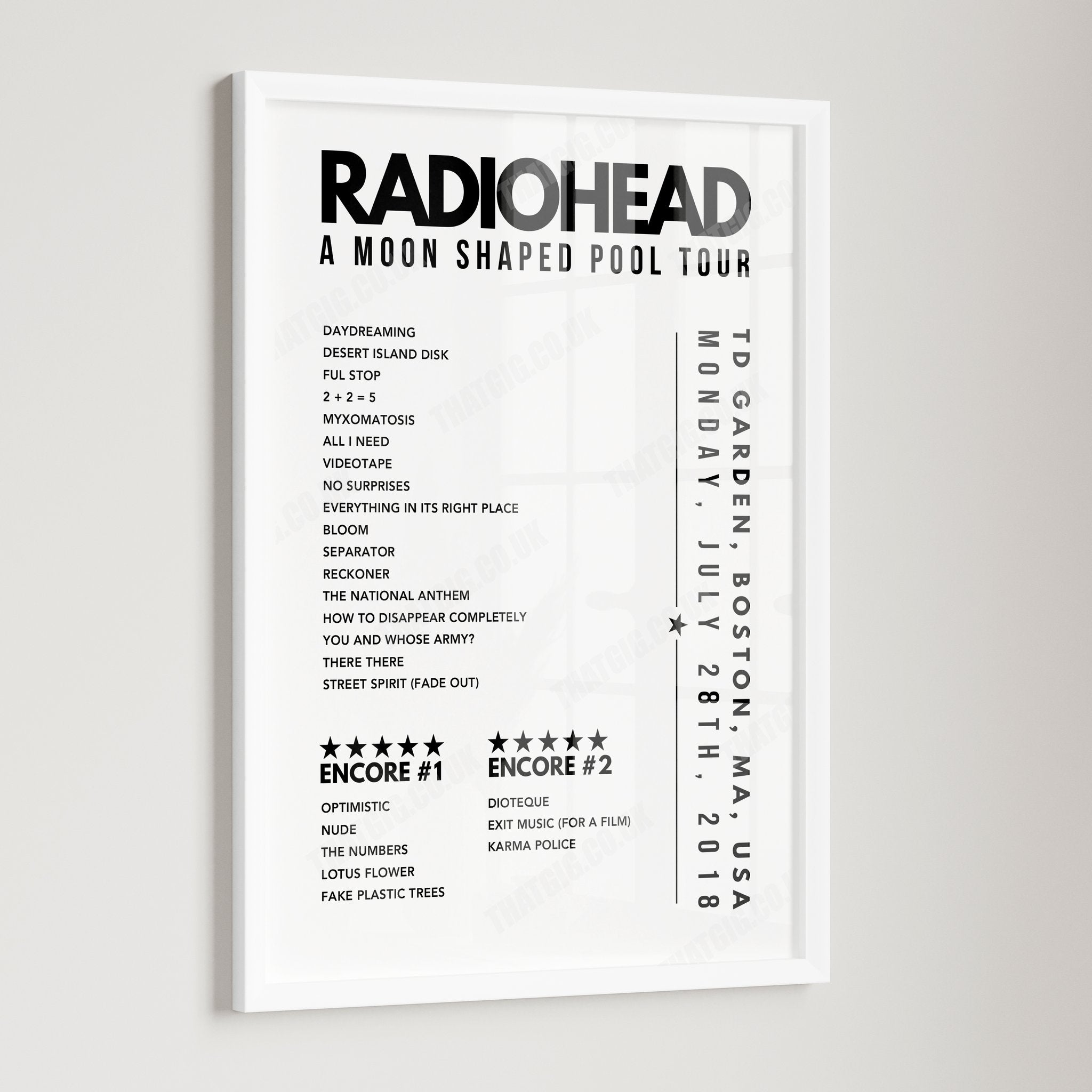 Radiohead Setlist Poster - TD Garden, Boston, USA - July 28th, 2018