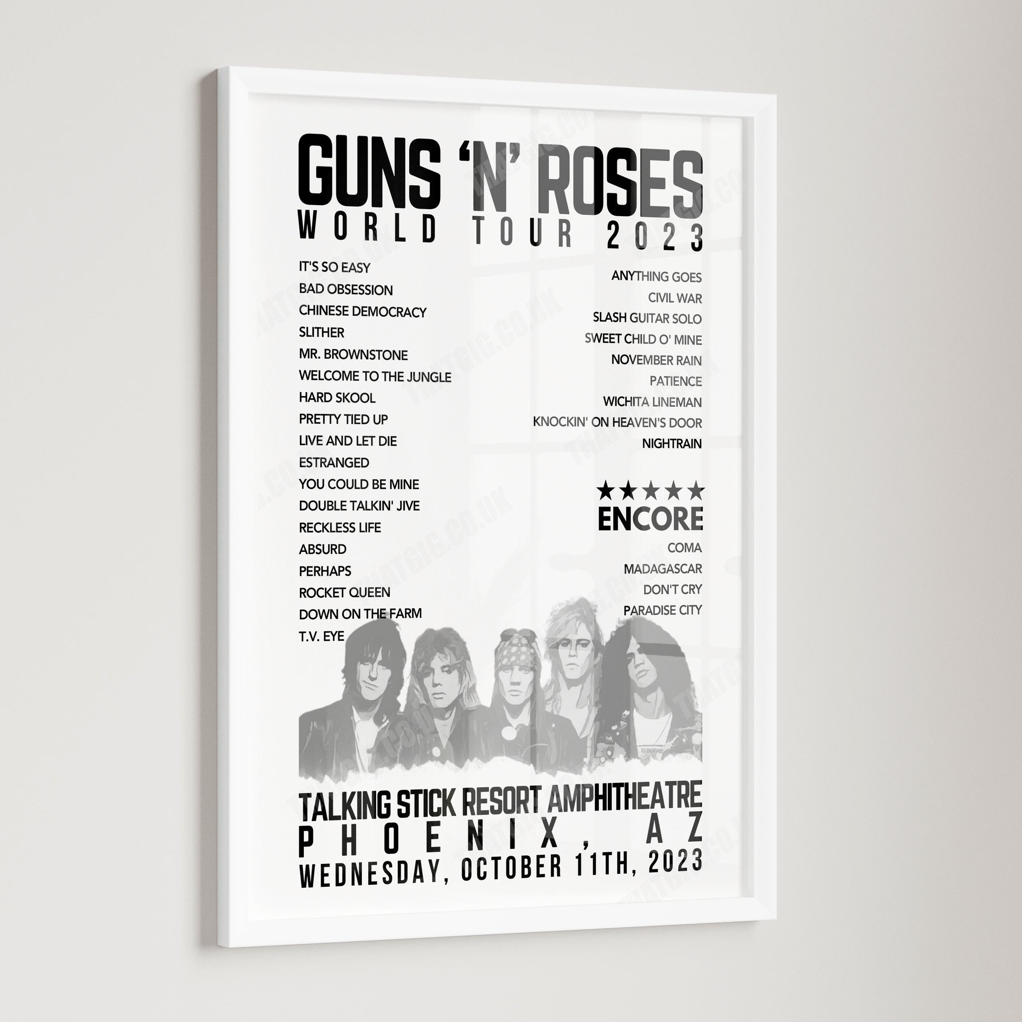 Guns N’ Roses Setlist Poster - Talking Stick Resort Amphitheatre, Phoenix - October 11th, 2023