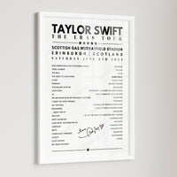 Taylor Swift Setlist Poster - Scottish Gas Murrayfield Stadium, Edinburgh - June 8th, 2024
