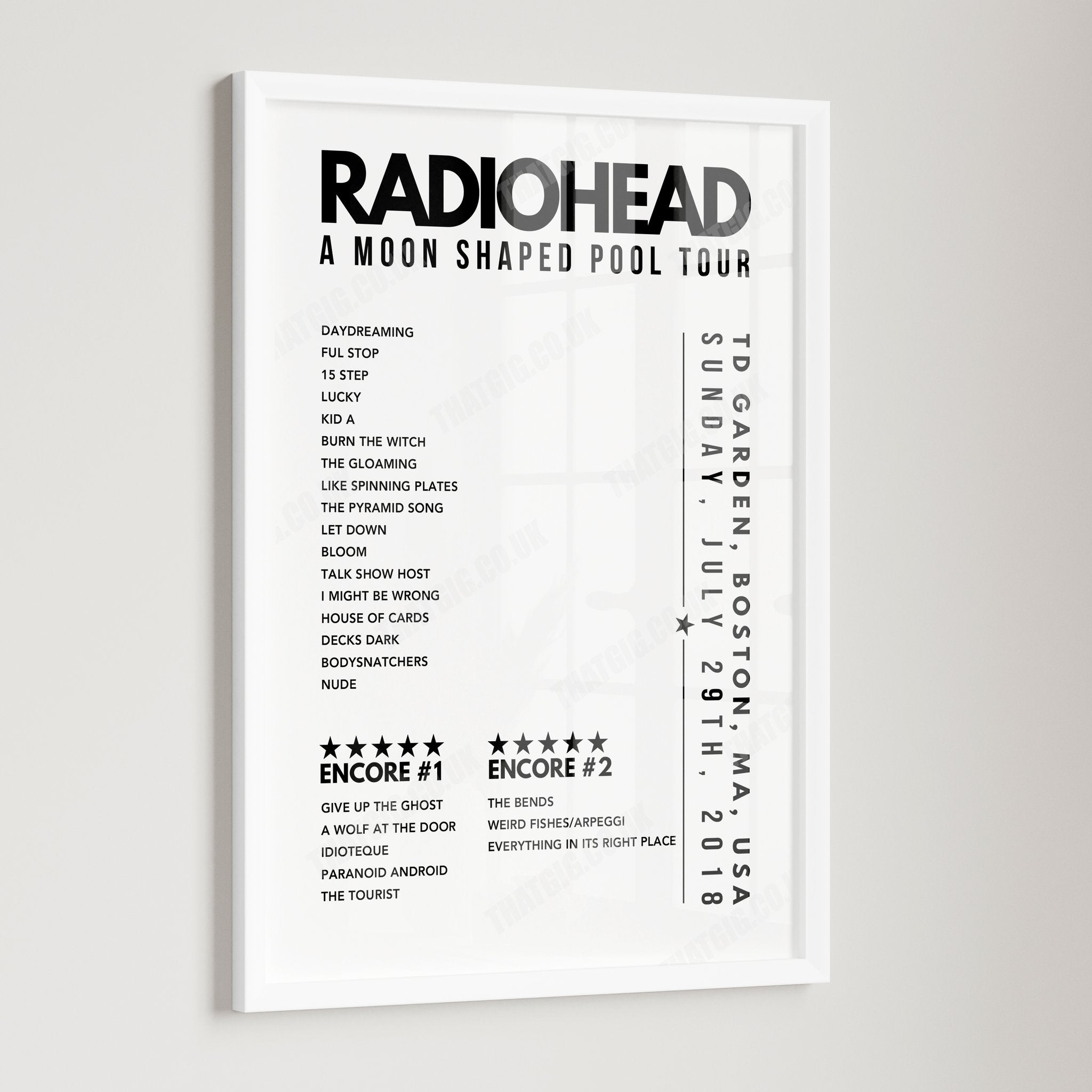 Radiohead Setlist Poster - TD Garden, Boston, USA - July 29th, 2018